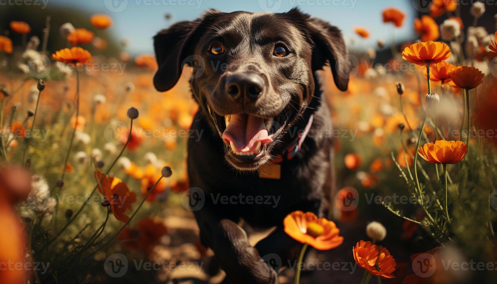 ai généré mignonne chiot séance dans le herbe, profiter le ensoleillé Prairie généré par ai photo