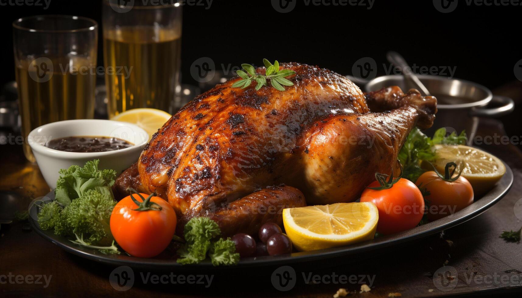 ai généré grillé poulet et Turquie, Frais légumes, fait maison en bonne santé repas généré par ai photo