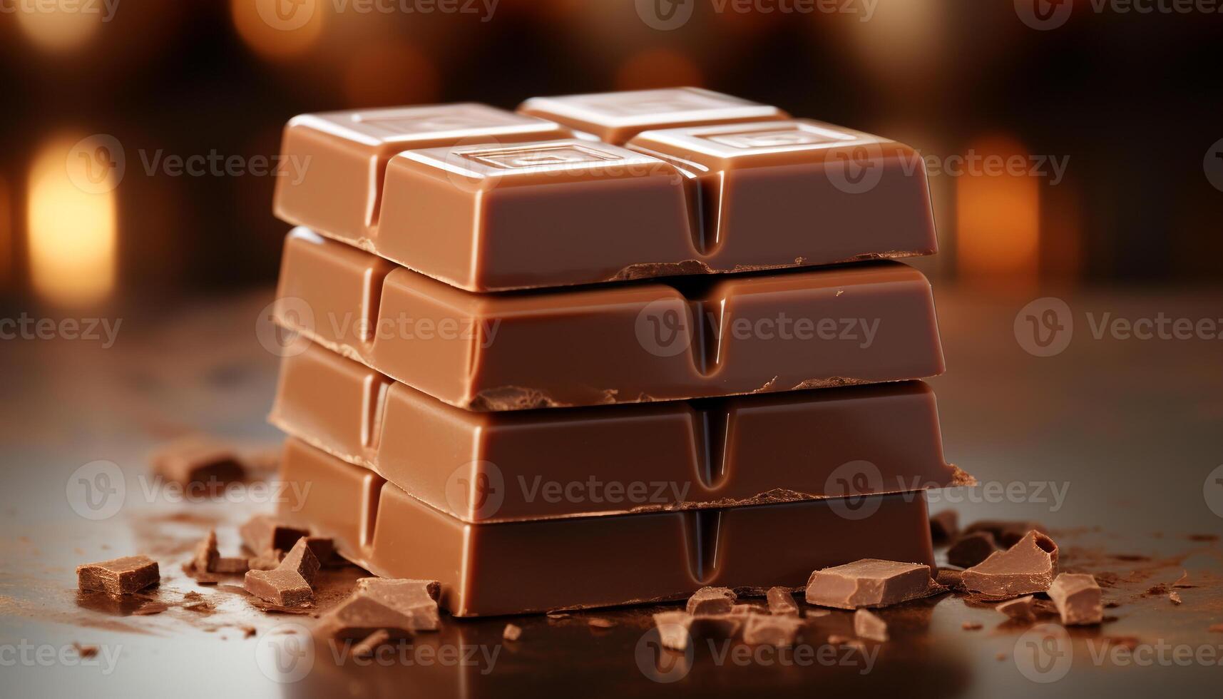 ai généré empiler de cassé foncé Chocolat bars sur en bois table généré par ai photo