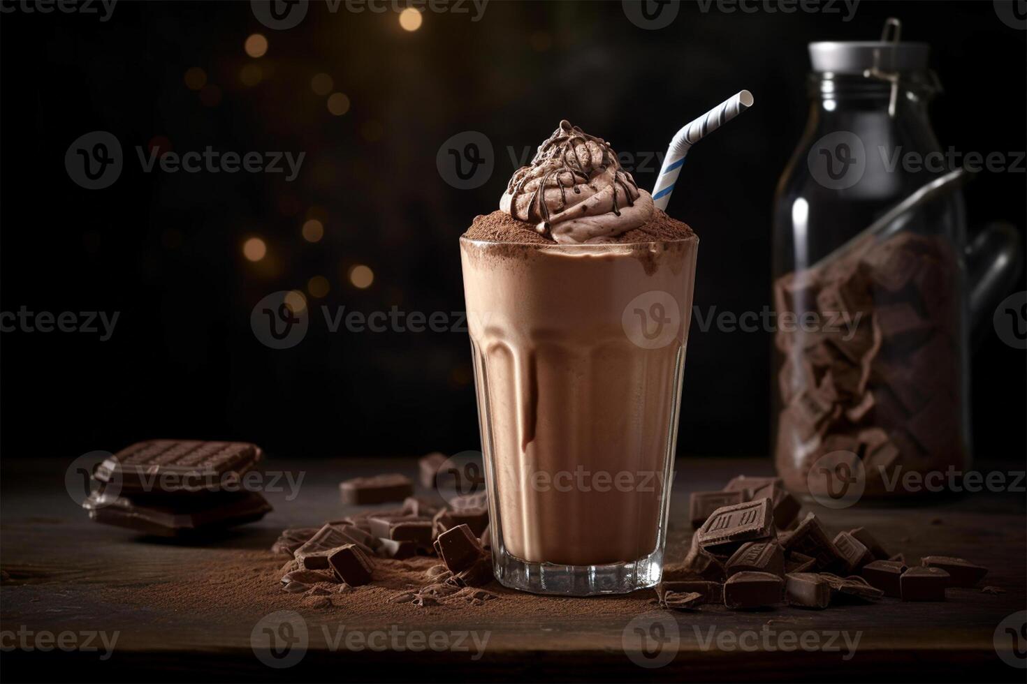 ai généré Chocolat Milk-shake sur en bois table.fermer en haut vue photo