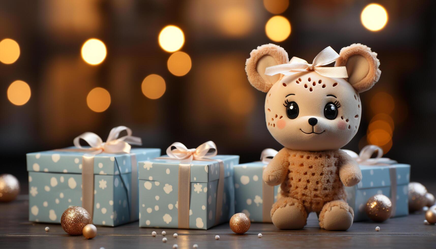 ai généré une mignonne jouet boîte enveloppé dans de fête Noël décoration généré par ai photo