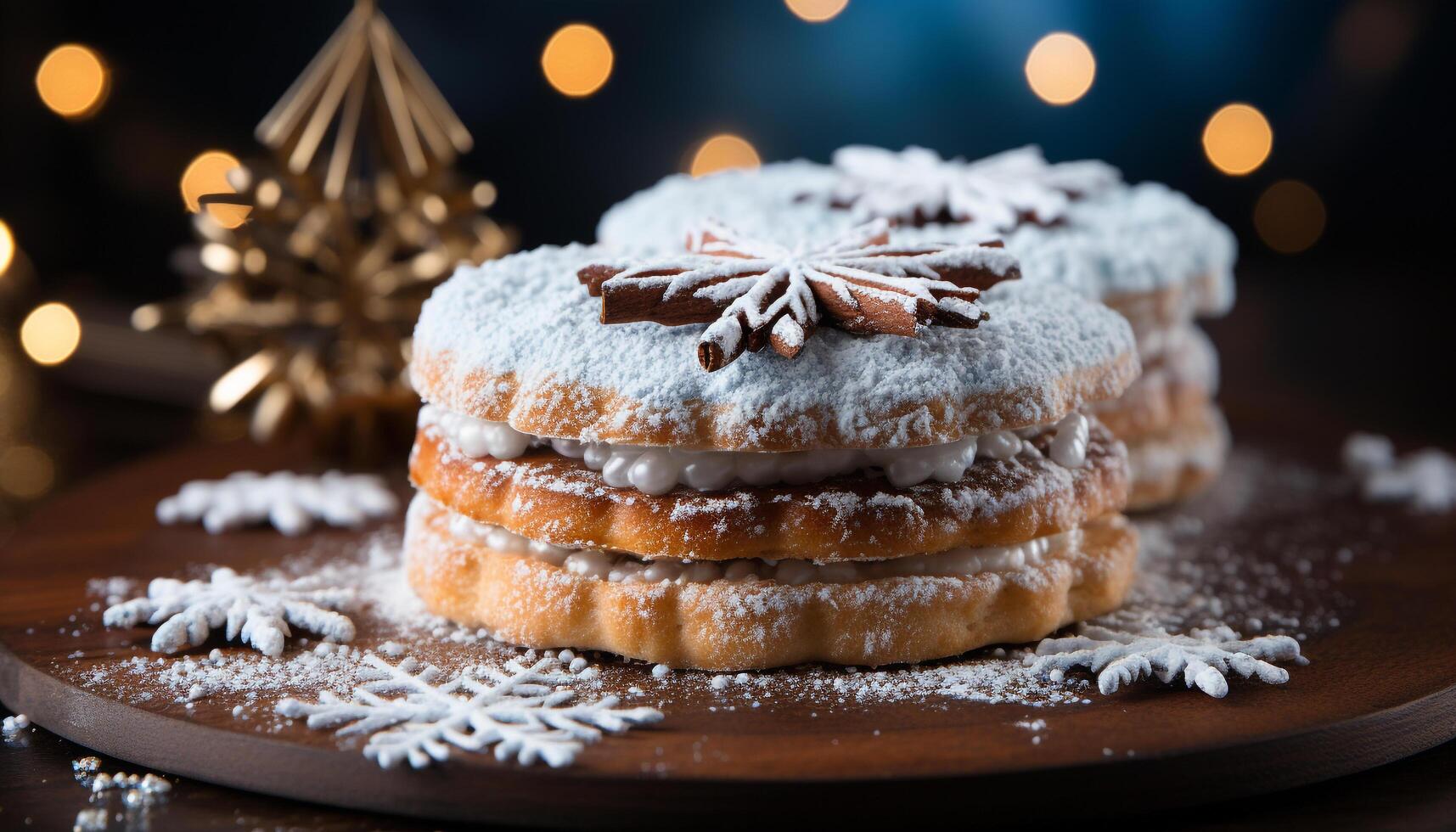 ai généré fait maison gourmet biscuits sur rustique tableau, une hiver indulgence généré par ai photo