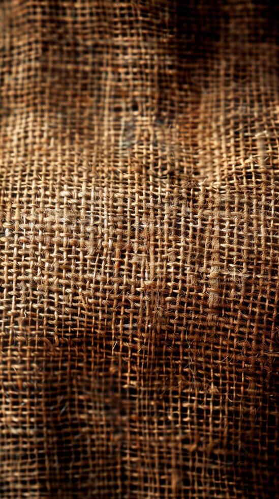 ai généré grossier élégance détaillé proche en haut mise en évidence le tisser de toile de jute en tissu verticale mobile fond d'écran photo