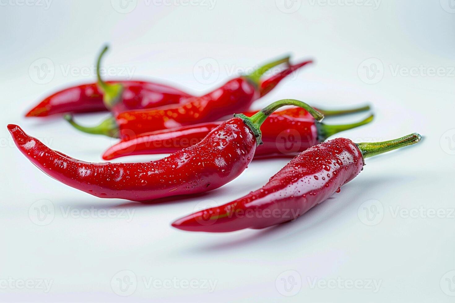 ai généré rouge chaud le Chili poivrons sur blanc toile de fond, vibrant et épicé proche en haut photo