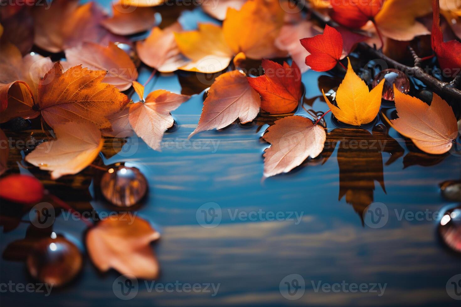 ai généré natures palette humide branches exposition vibrant l'automne teintes dans réflexion photo