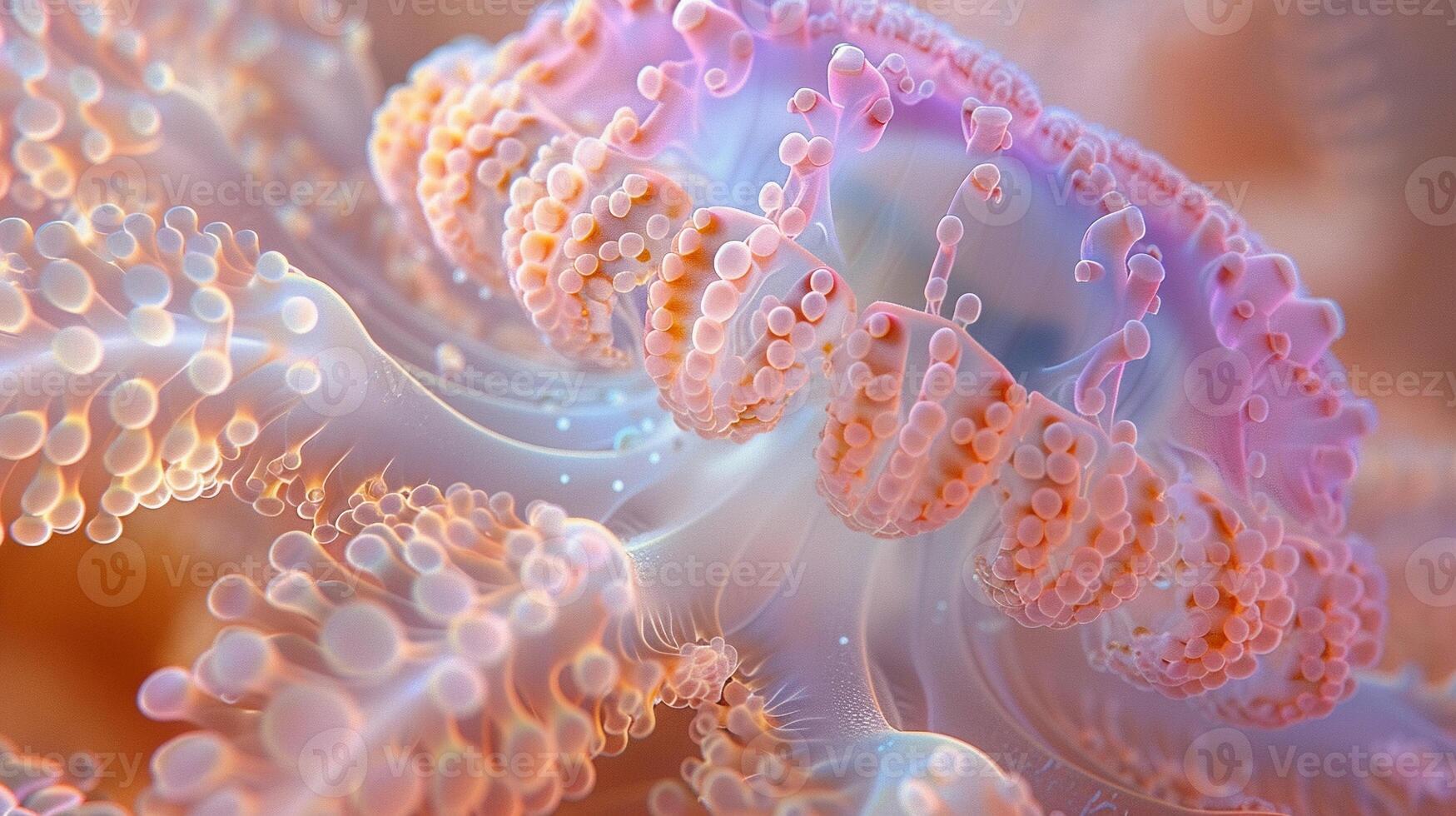 ai généré fermer de méduse tentacules avec Orange et rose teintes. Marin la biologie. Terre journée. ai généré photo