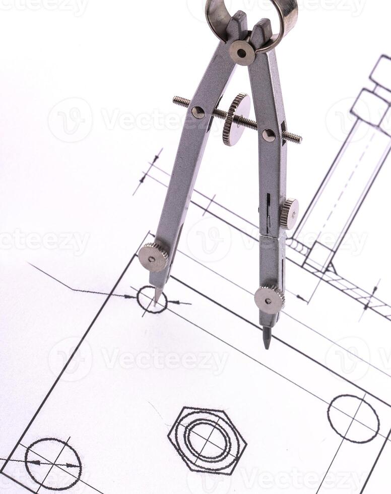 architecte travail sur une plan, proche en haut sur main et plan photo