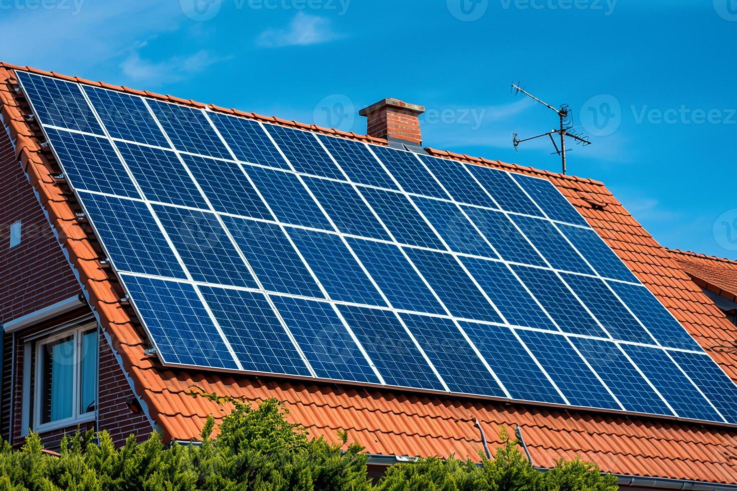 ai généré installation de solaire panneaux sur le toit de maison photo