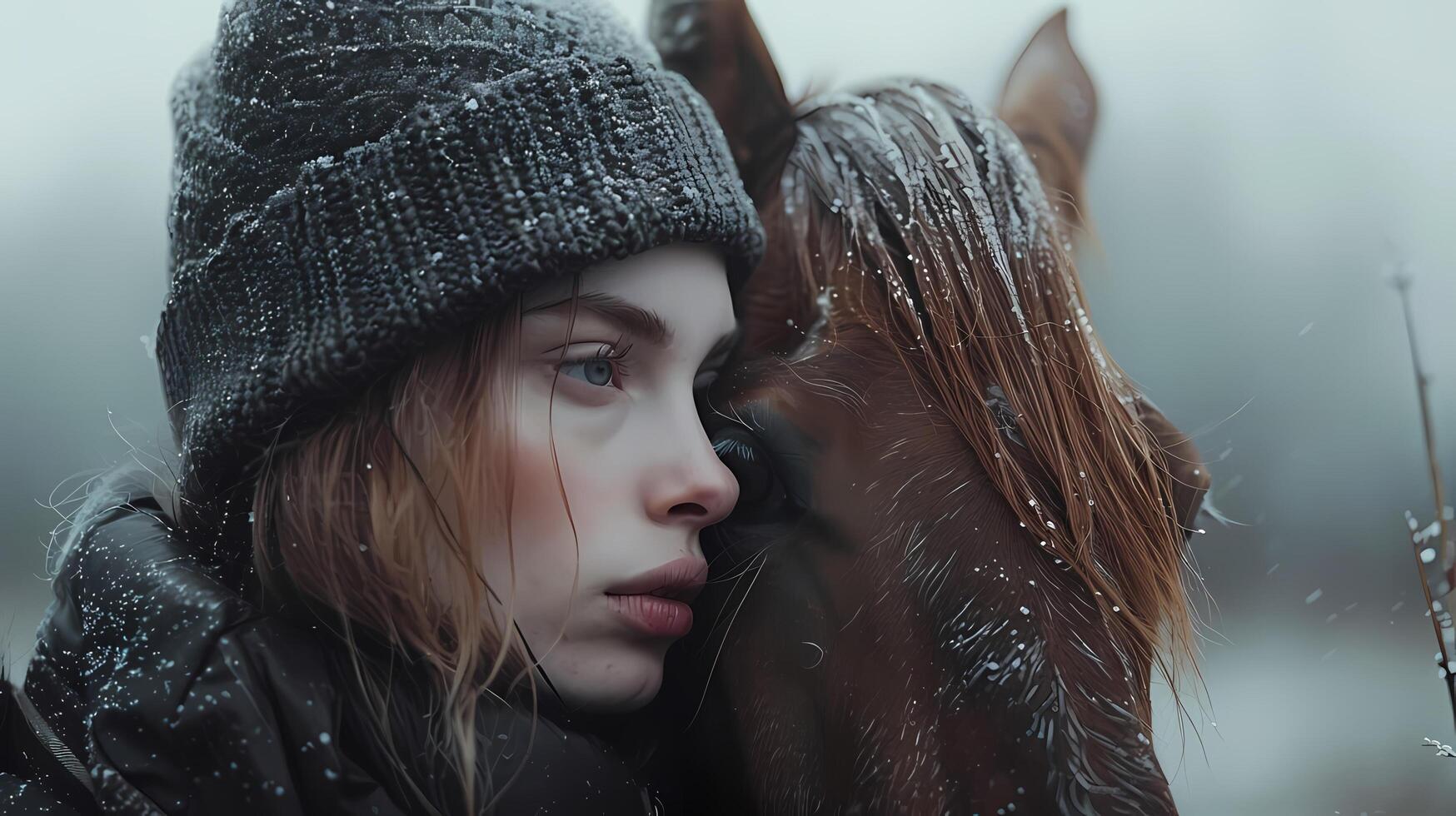 ai généré encore la vie de une cheval et une femme photo