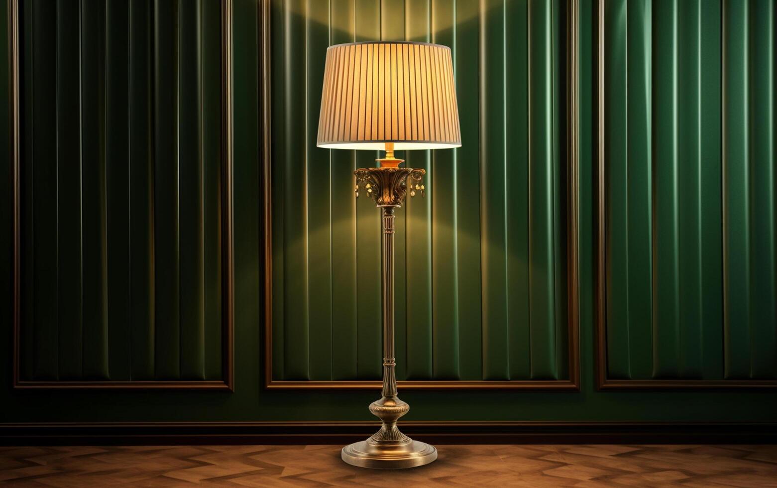 ai généré une lampe et une chaise dans une pièce avec une lampe sur le mur photo