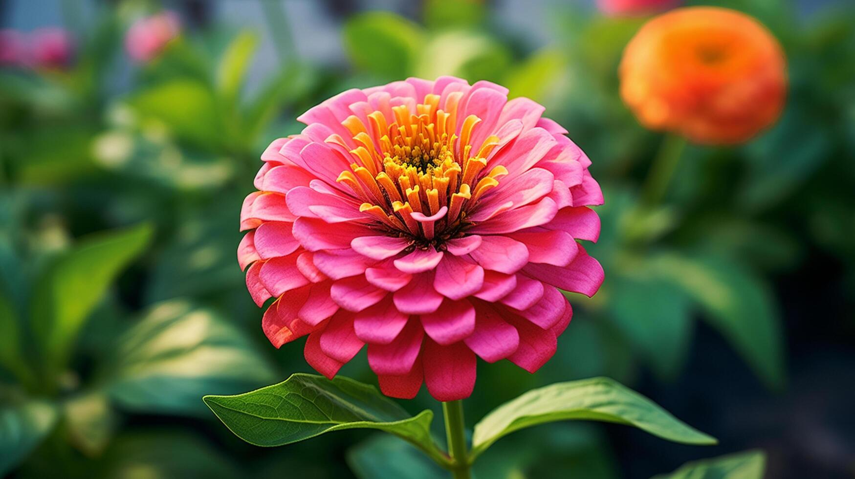 ai généré fleur lilas zinnia fleur sur une vert Contexte sur une été journée macro la photographie. photo