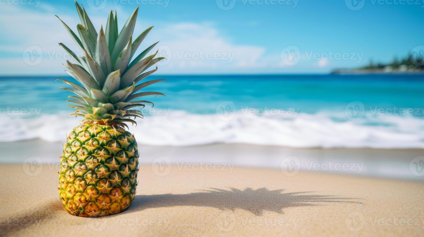 ai généré été Contexte avec ananas sur le rivage. neural réseau ai généré photo