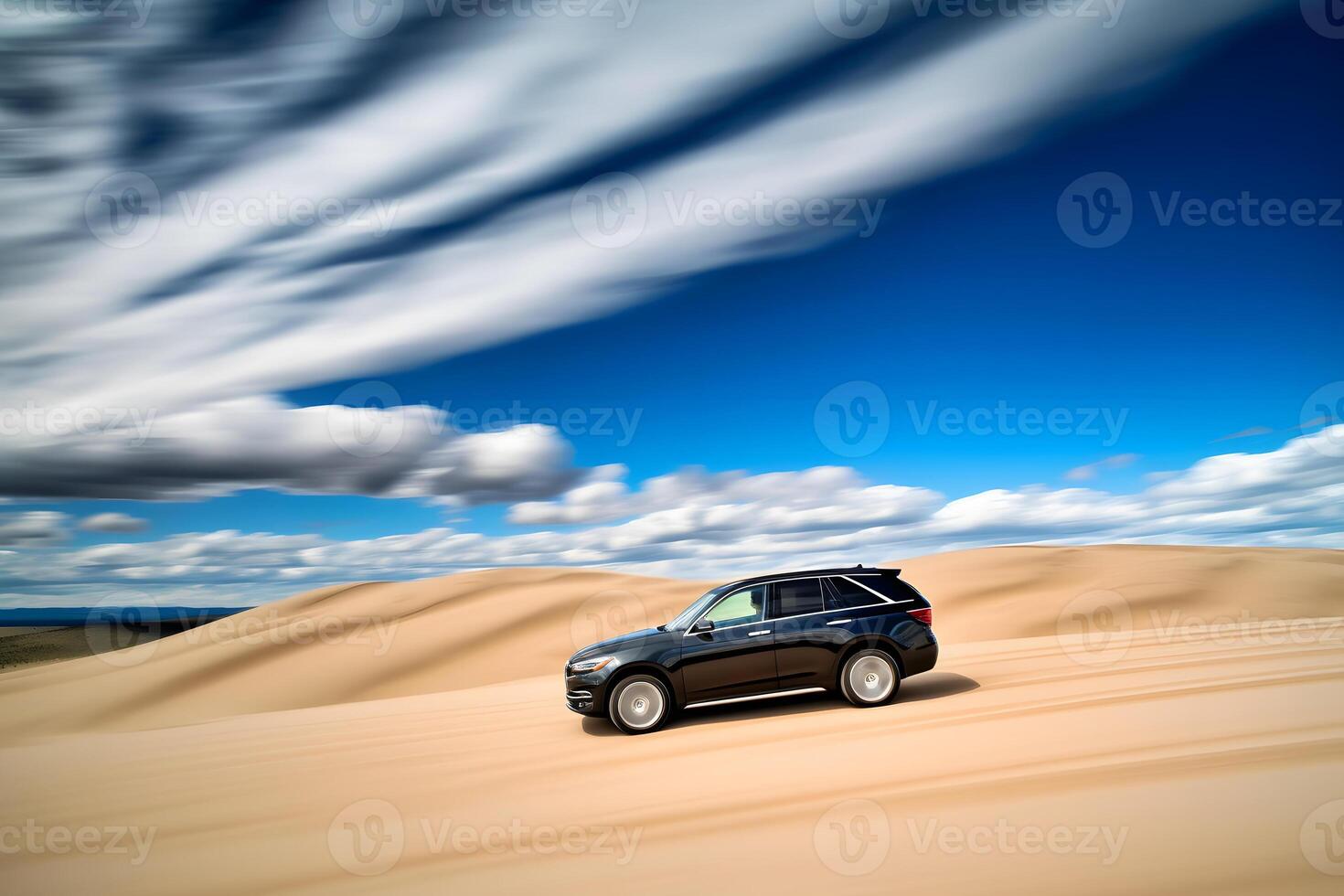 ai généré suv voiture dans dessert. neural réseau ai généré photo