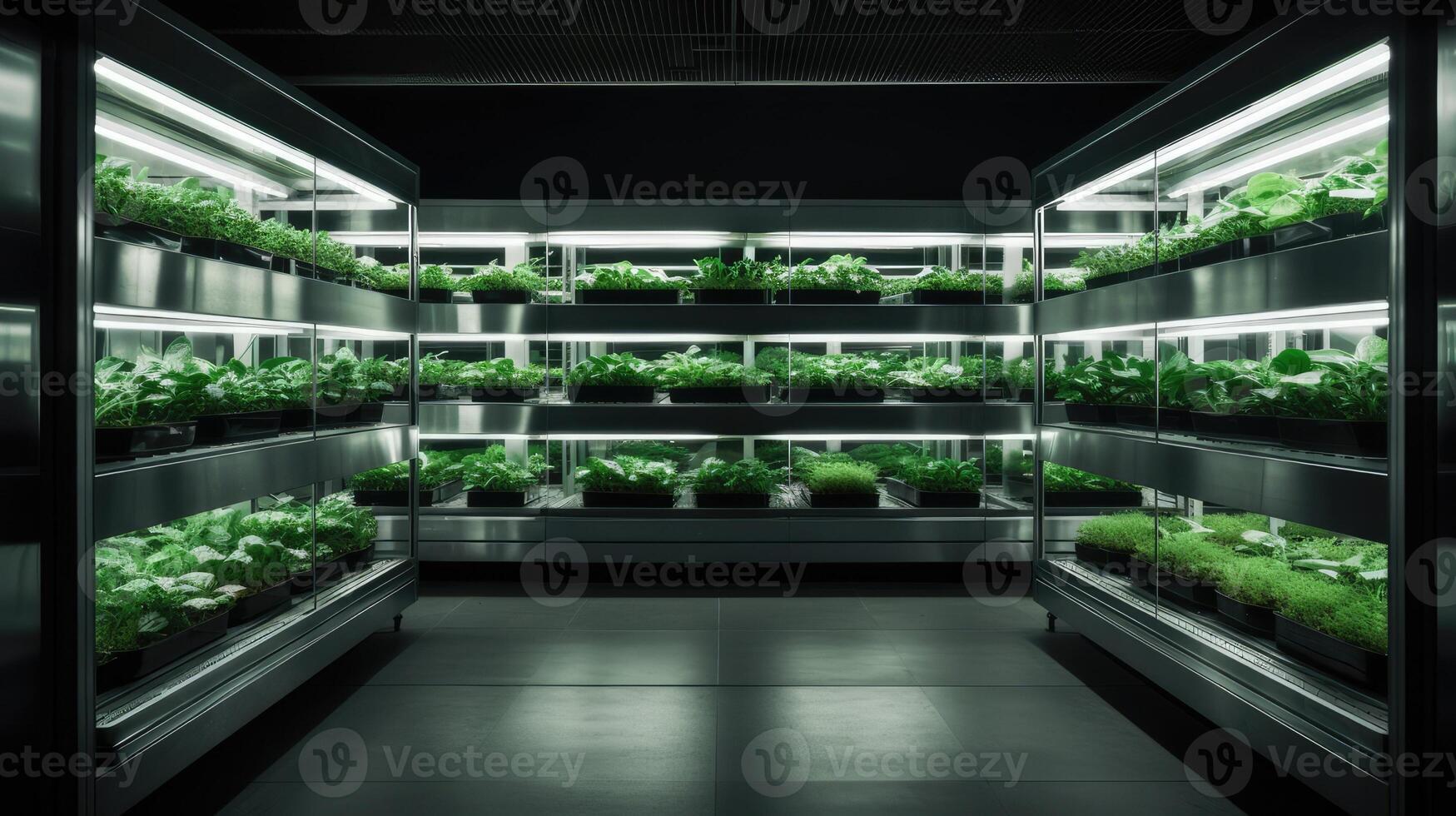 ai généré étagères verticale ferme croissance Frais vert les plantes à l'intérieur. Frais microgreens automatique cultivation. généré par ai contenu photo