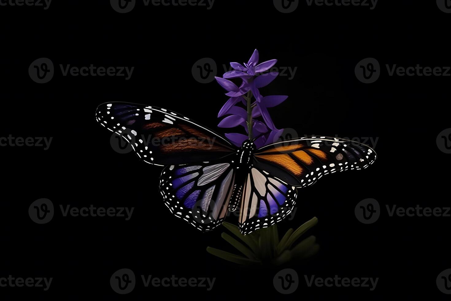 ai généré monarque papillon sur fleur. neural réseau ai généré photo