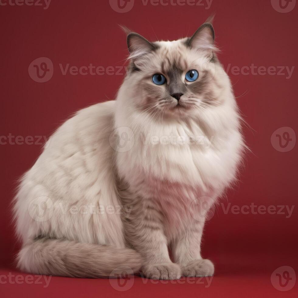 ai généré plein corps de une ragdoll chat sur plaine Contexte photo