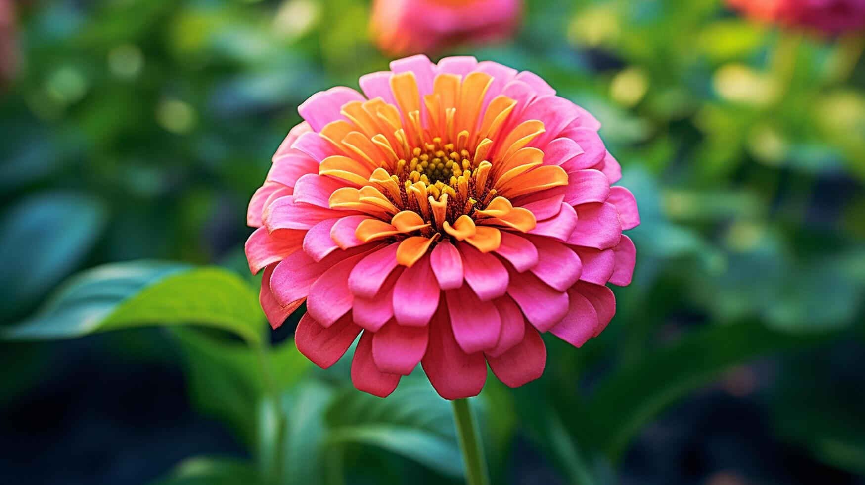 ai généré fleur lilas zinnia fleur sur une vert Contexte sur une été journée macro la photographie. photo