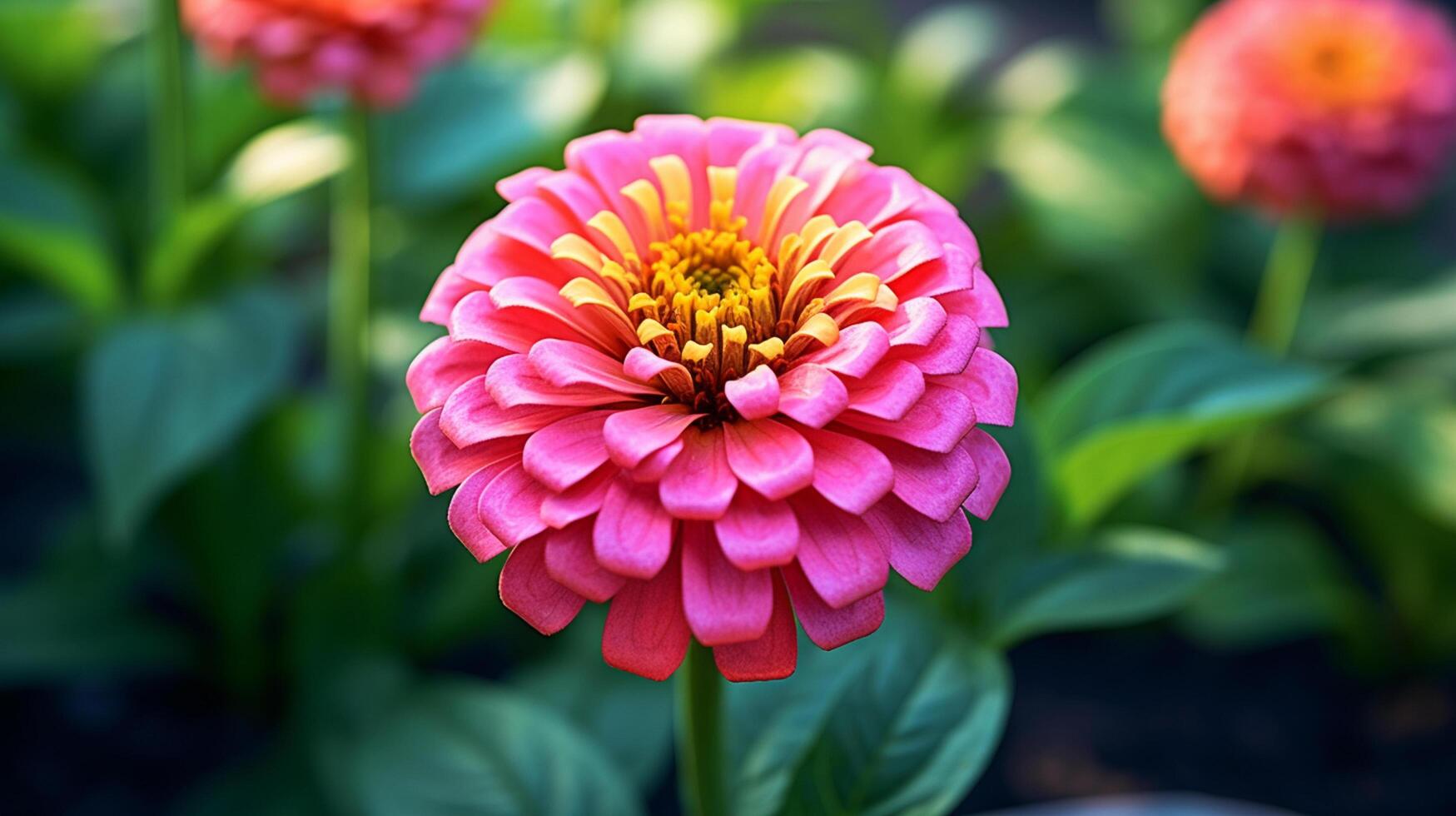 ai généré fleur lilas zinnia fleur sur une vert Contexte sur une été journée macro la photographie. photo