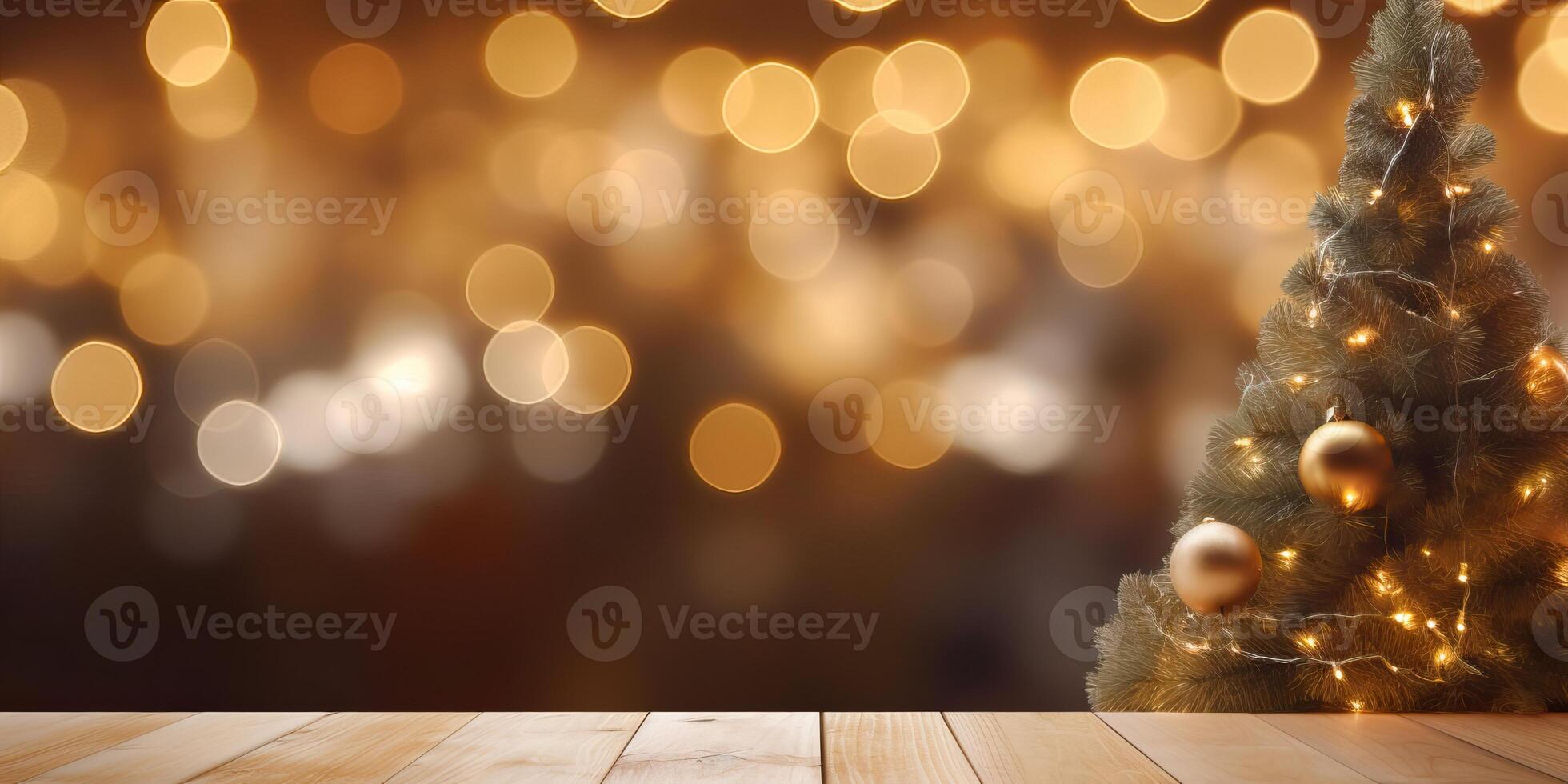 ai généré vide en bois table Haut avec chaud vivant pièce décor brouiller Contexte avec neige, moquer en haut bannière pour photo