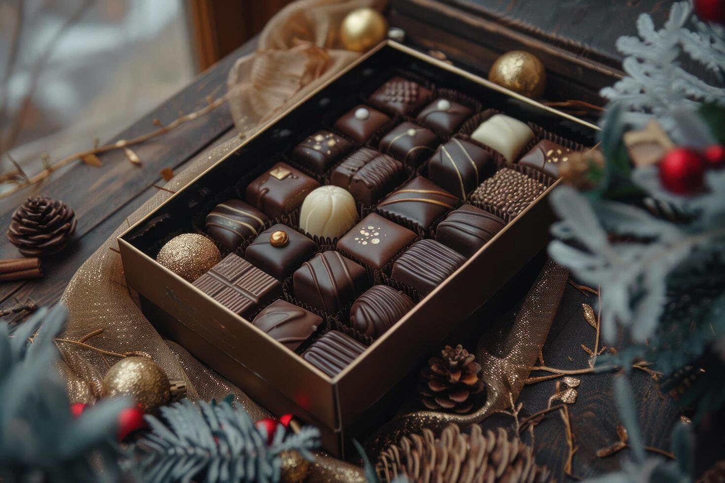 ai généré des chocolats présenté dans une cadeau boîte photo