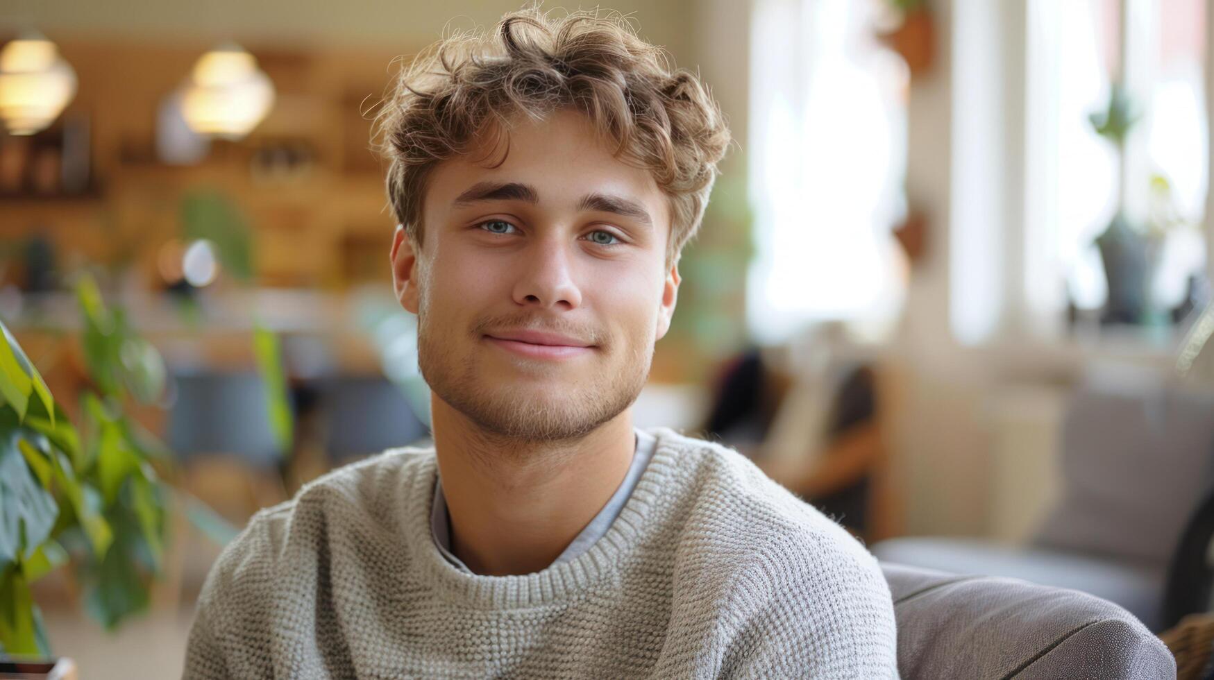 ai généré une Jeune homme est assis dans une chaise à une consultation avec une psychothérapeute. il regards à le caméra souriant photo