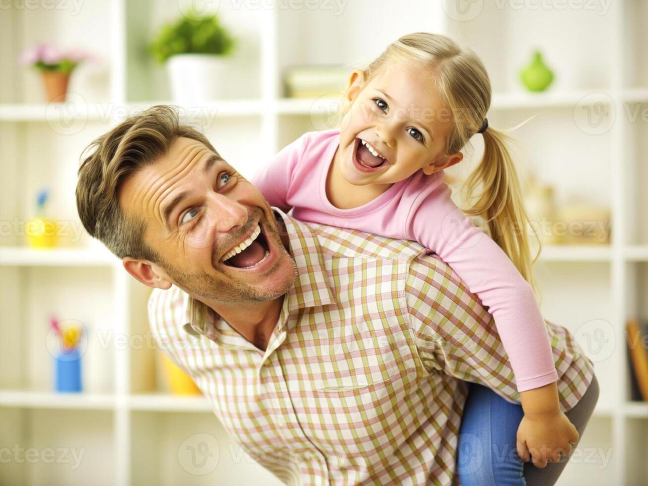 ai généré père et fille ayant amusement à Accueil photo