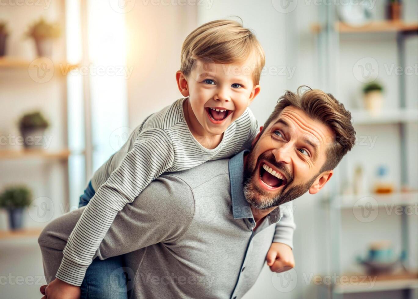 ai généré père et fils ayant amusement à Accueil photo