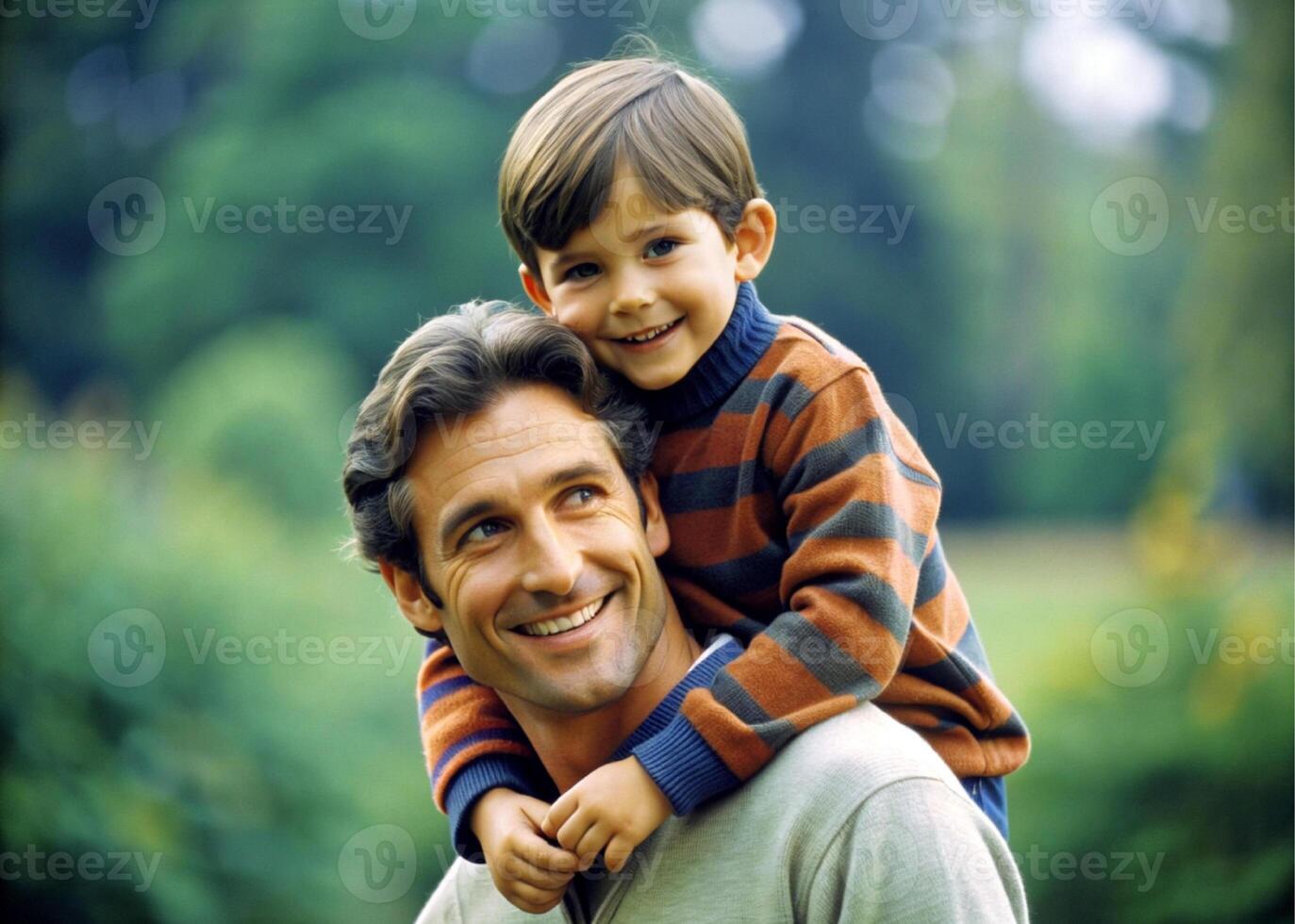 ai généré père et fils ayant amusement Extérieur photo