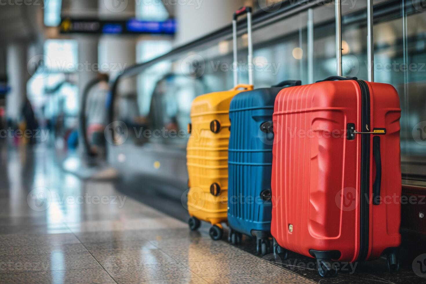 ai généré coloré les valises doublé en haut à le aéroport Terminal photo