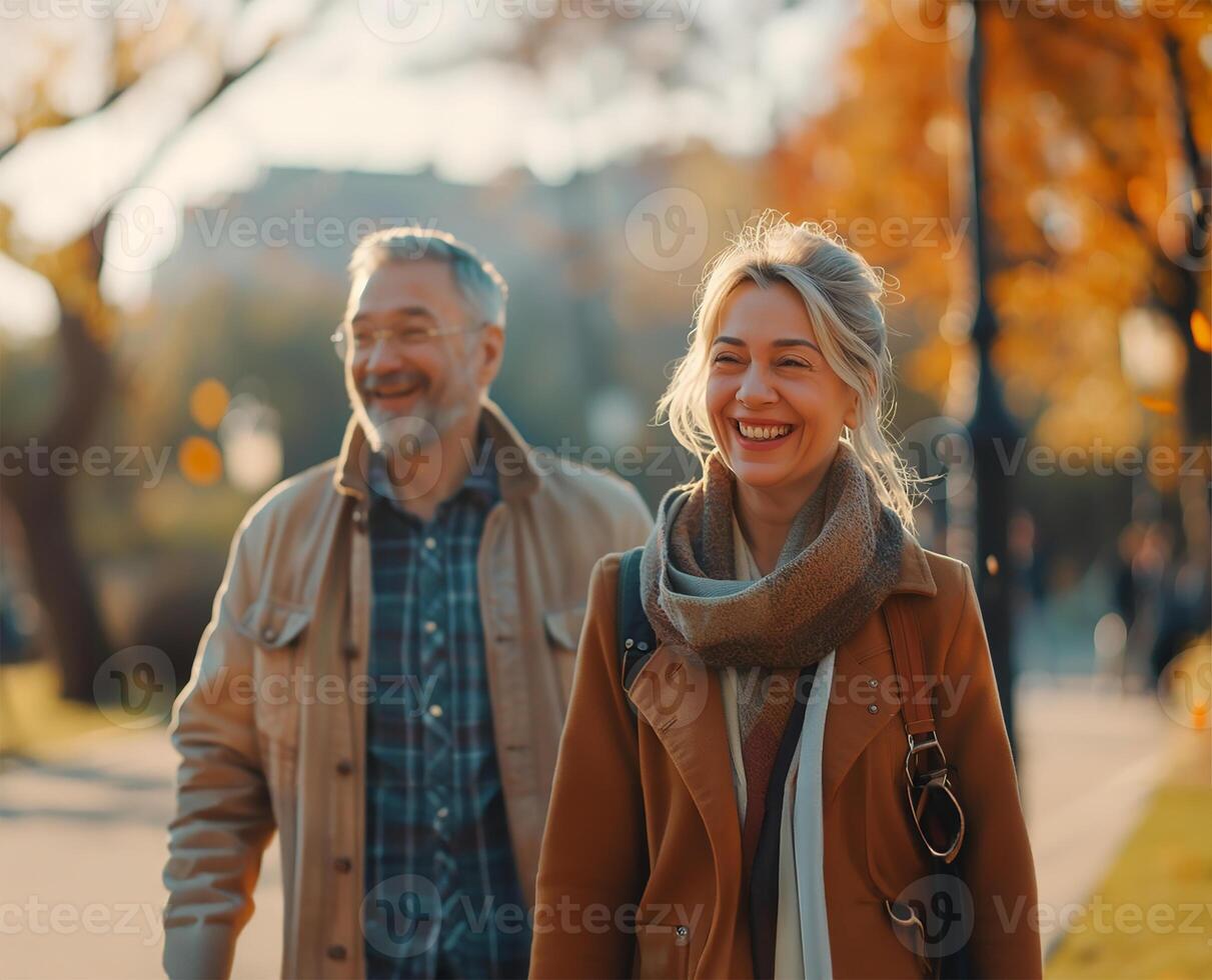 ai généré ensoleillement balades l'amour dans plus tard ans photo