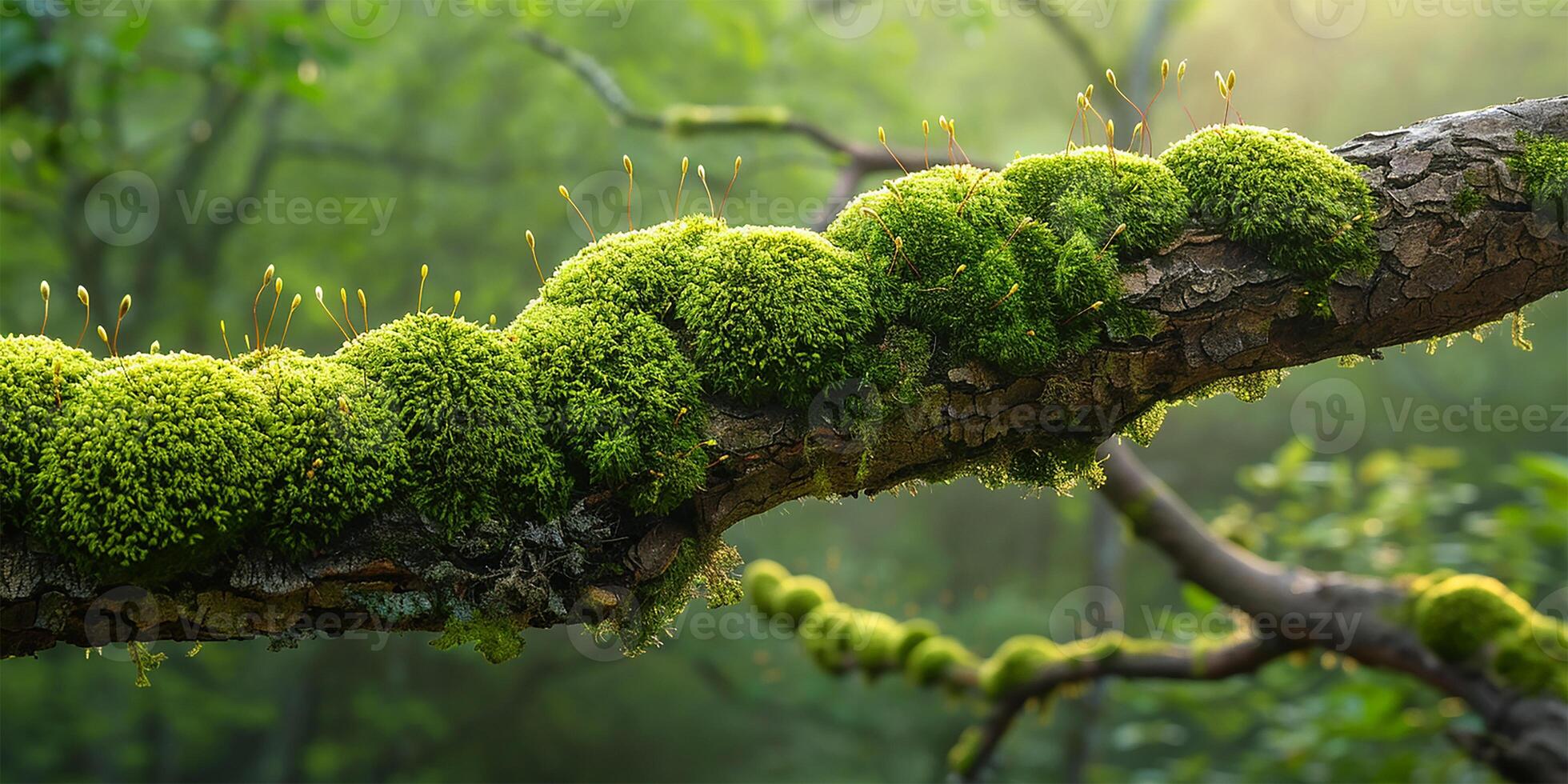 ai généré des bois embrasse verdoyant mousse sur arbre membre photo