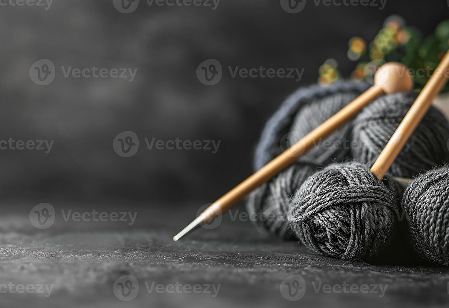 ai généré confortable artisanat tricot avec Naturel gris fil photo