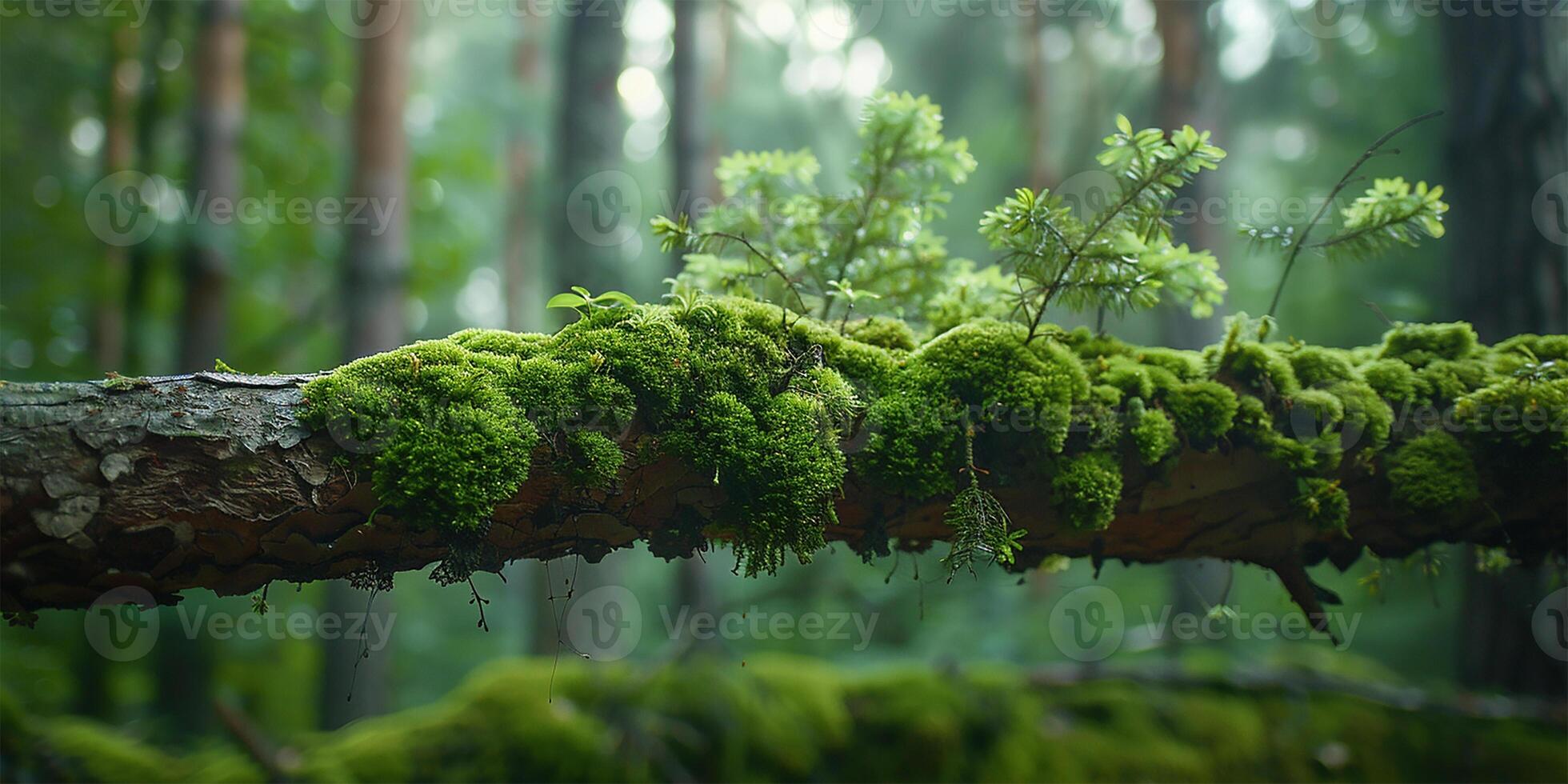 ai généré des bois embrasse verdoyant mousse sur arbre membre photo