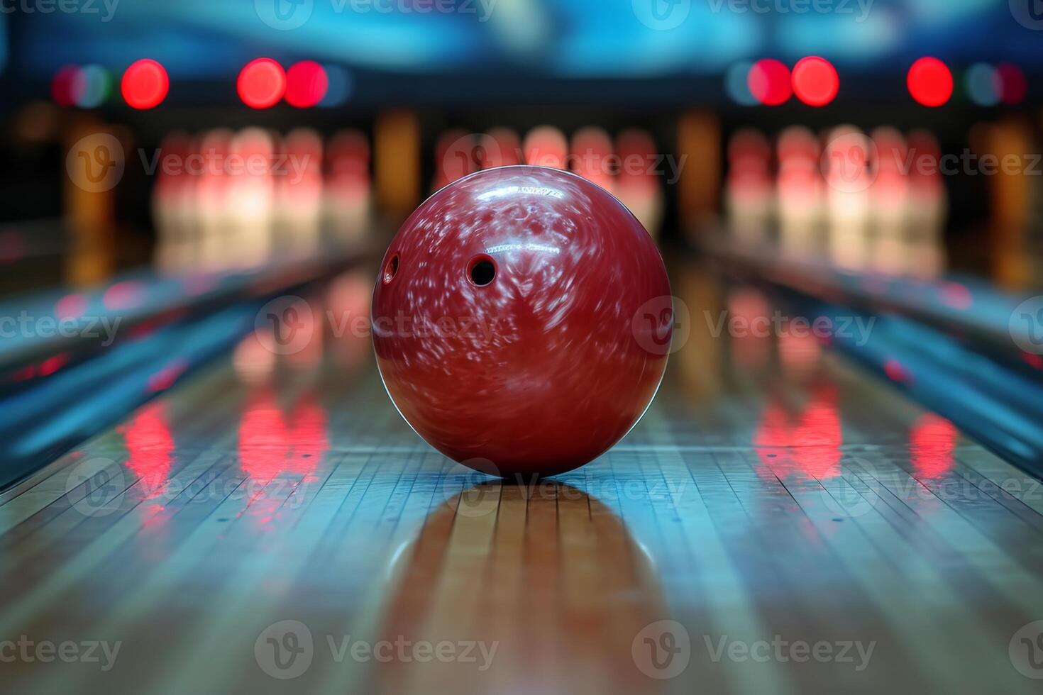 ai généré le bowling Balle mouches dans le jeu de quilles. bowling photo