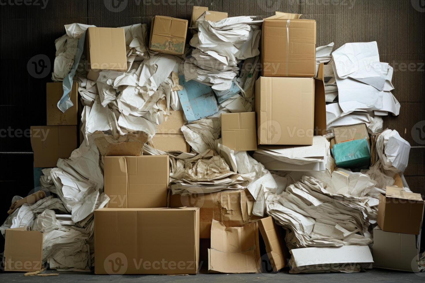 ai généré une pile de papier carton déchets est empilés dans un lieu. décharge. le concept de réutilisation photo