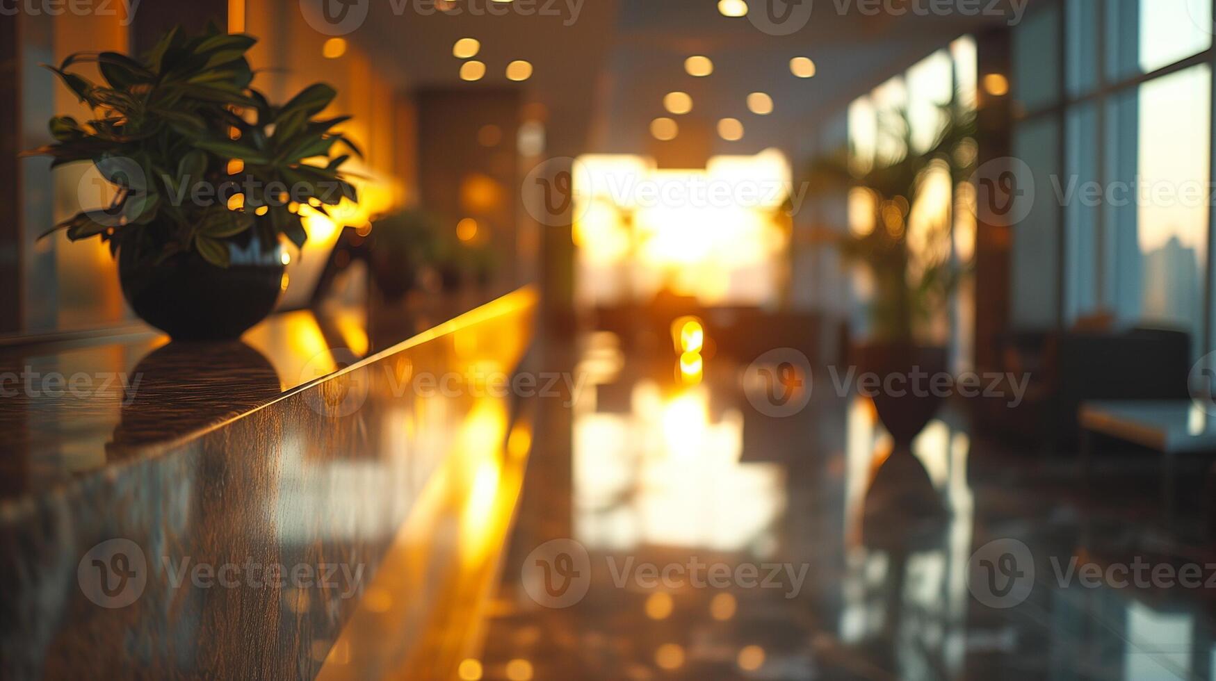 ai généré Bureau intérieur avec réfléchissant verre cloisons, contemporain espace de travail conception, flou concept de entreprise affaires environnement photo