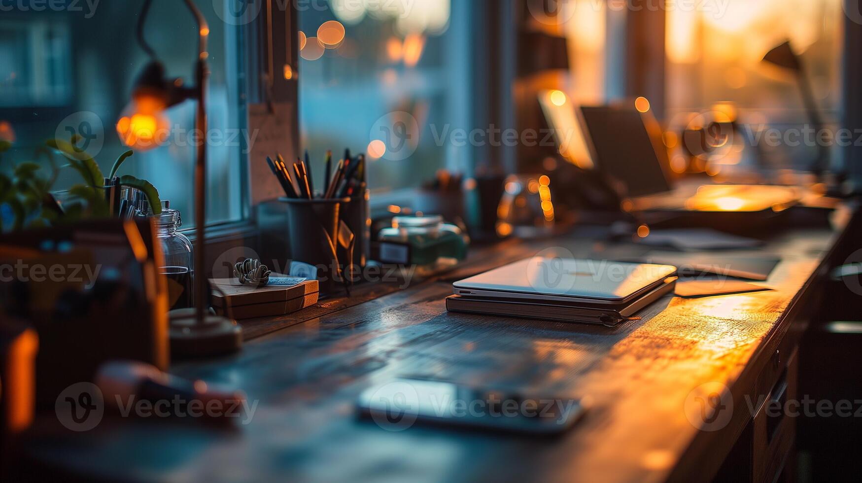 ai généré Bureau intérieur dans confortable ambiance photo