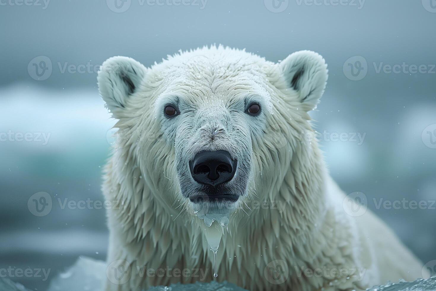 ai généré polaire ours émerge de en dessous de le l'eau parmi le la glace photo