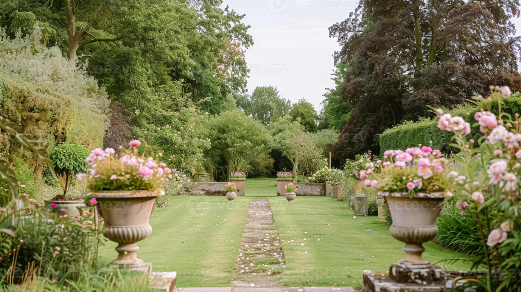 ai généré mariage décoration avec pivoines, floral décor et un événement fête, pivoine fleurs et mariage la cérémonie dans le jardin, Anglais pays style photo