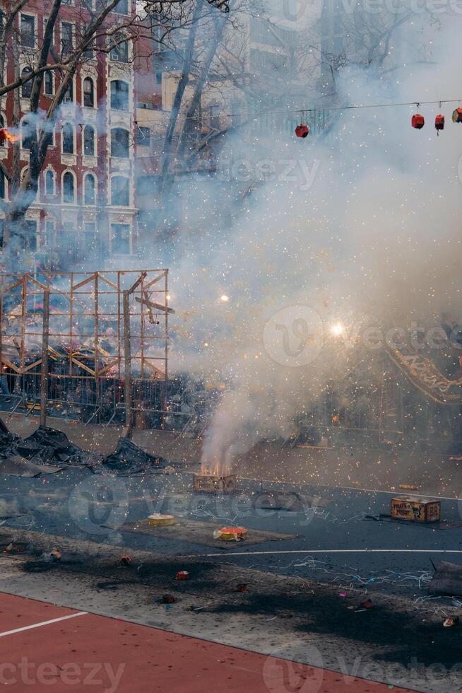 chinois Nouveau année feux d'artifice allumé portrait photo