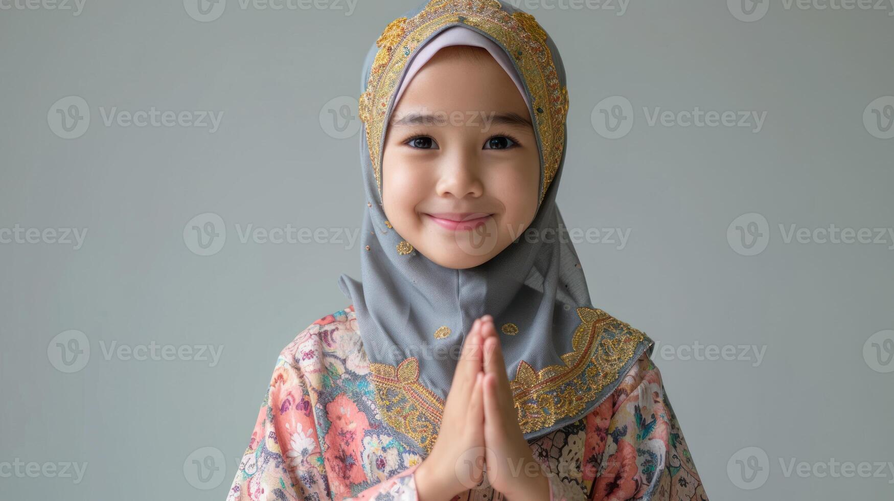 ai généré portrait de musulman fille souriant salutation ramadhan photo