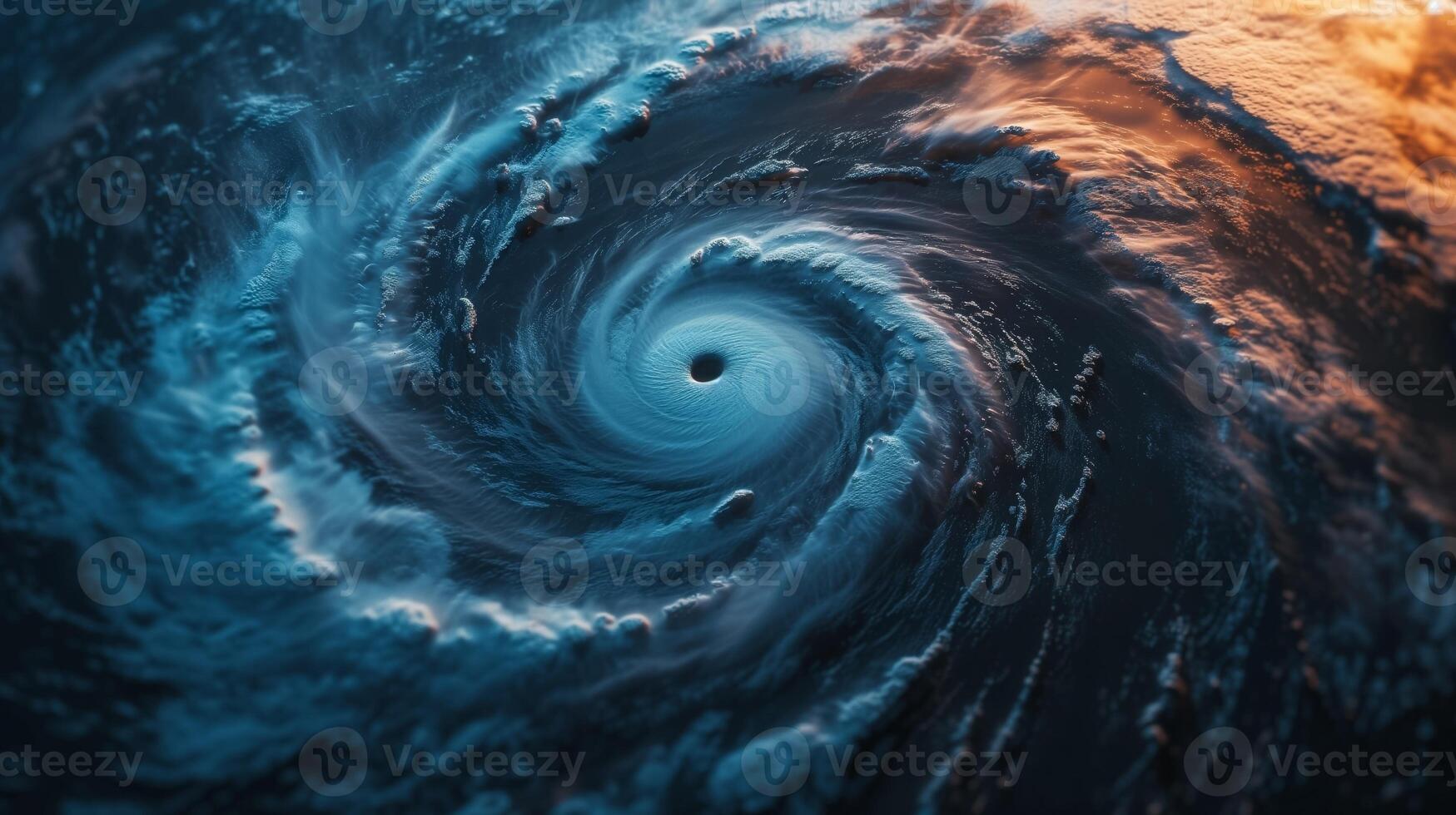 ai généré majestueux ouragan aérien vue avec œil natures fureur photo
