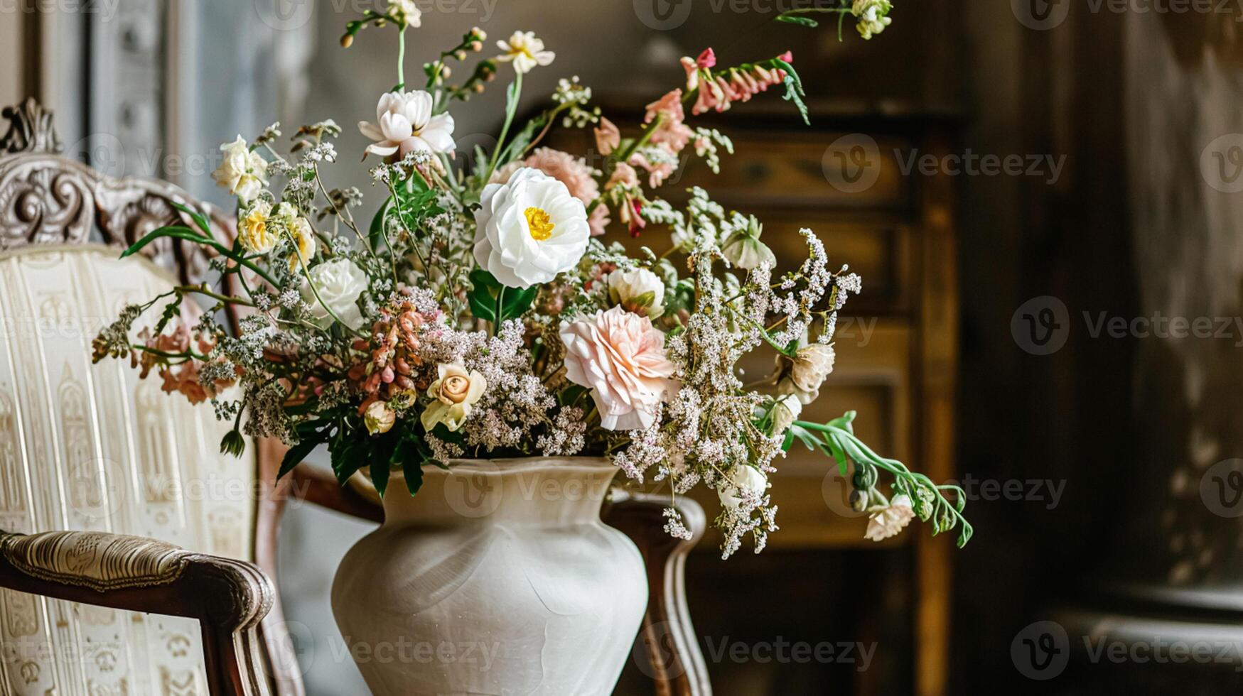 ai généré printemps fleurs dans ancien vase, magnifique floral arrangement, Accueil décor, mariage et fleuriste conception photo