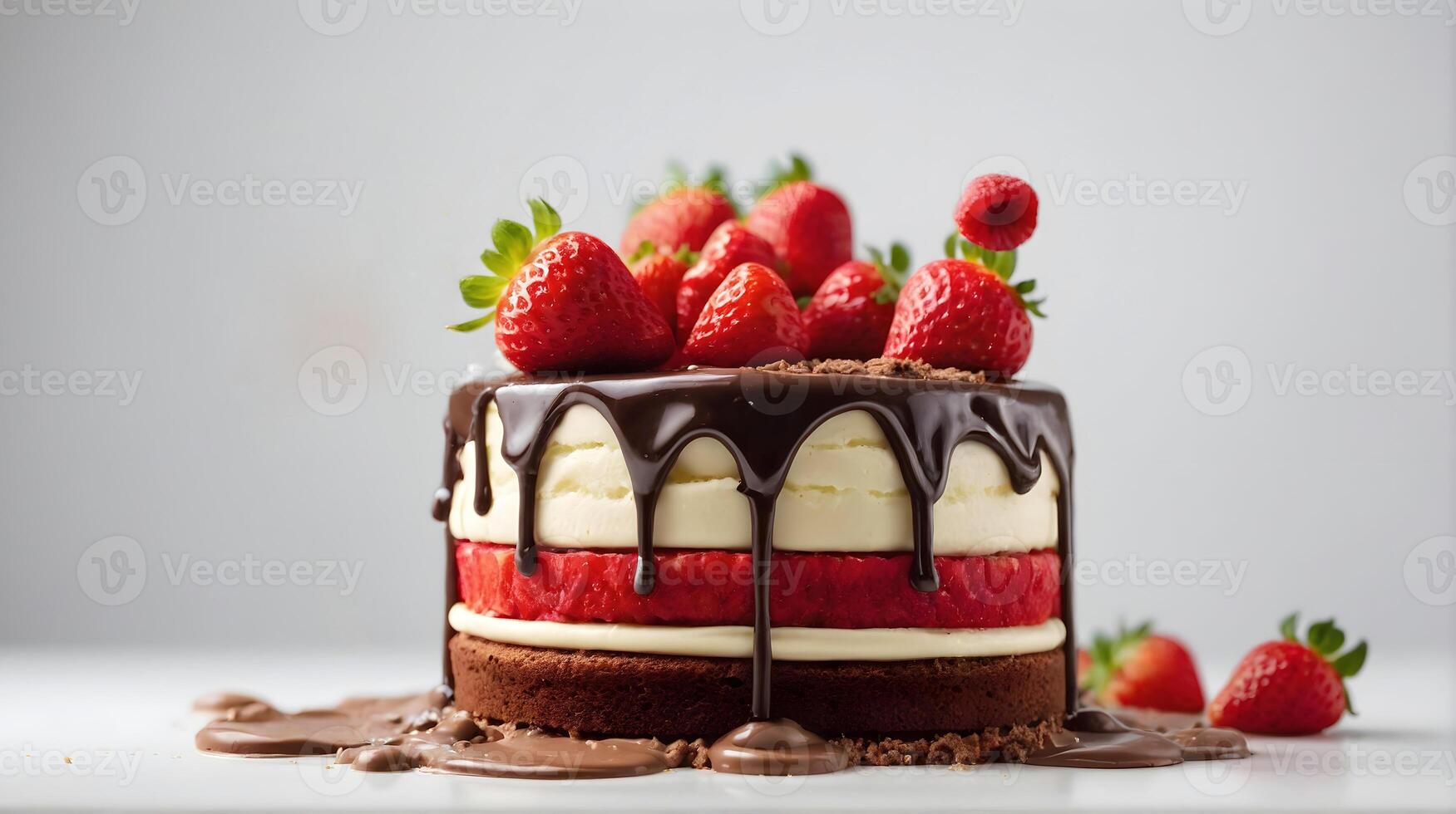 ai généré fermer de délicieux Chocolat fraise gâteau isolé sur blanc arrière-plan, anniversaire, mariage, fête, modèle photo