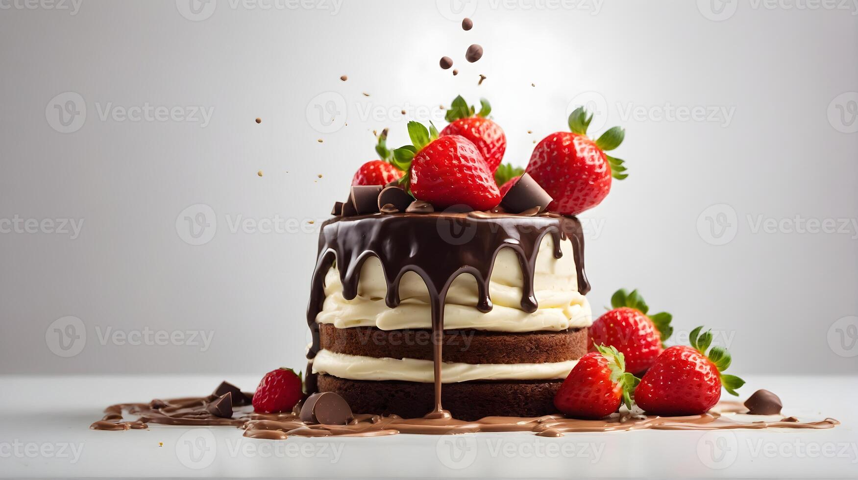 ai généré fermer de délicieux Chocolat fraise gâteau isolé sur blanc arrière-plan, anniversaire, mariage, fête, modèle photo