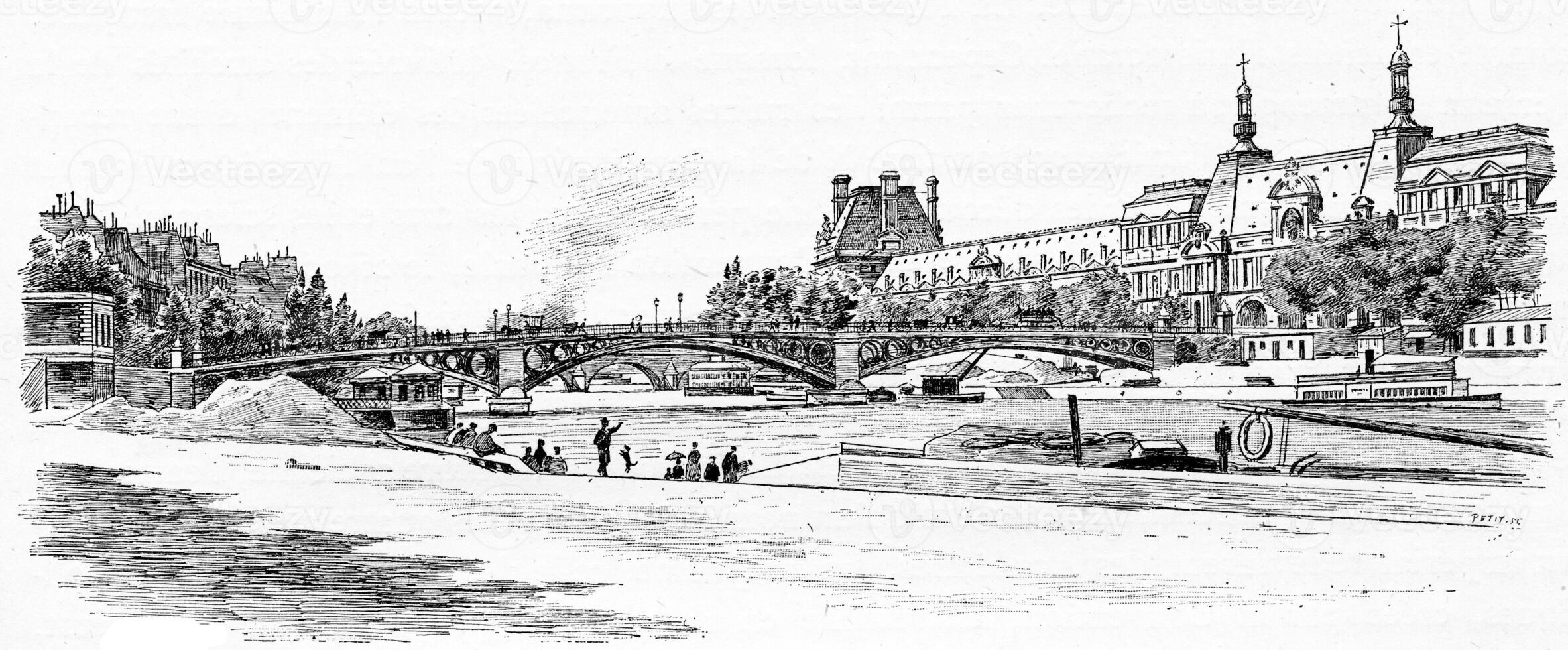 le pont du carrousel et le persienne vu de le Dock Malaquais, ancien gravure. photo