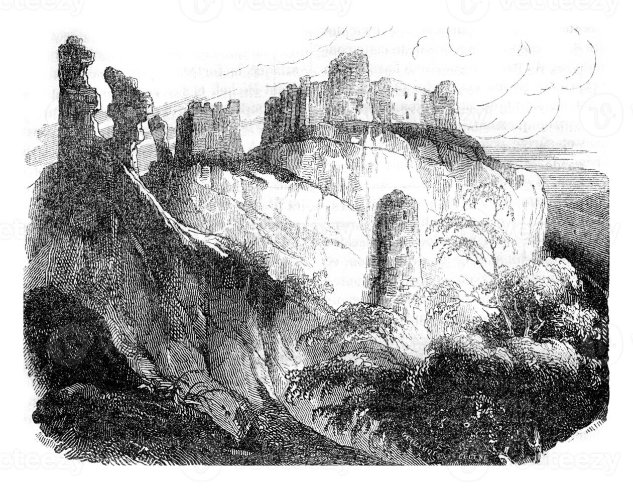 gaillard Château ruines, construit par Richard le cœur de Lion, la Normandie, ancien gravure. photo