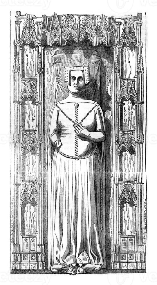 effigie de reine Philippe, mis sur le sien tombeau dans le cathédrale de Gloucester, ancien gravure. photo