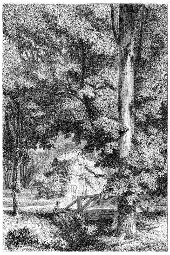 trianon dans le dix-huitième siècle, ancien gravure. photo