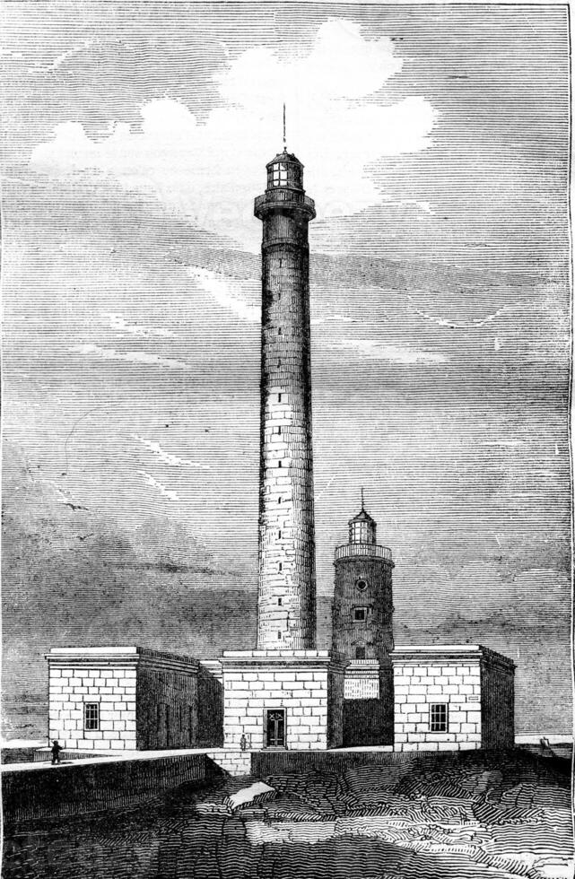 phare barfleur, département de manche, ancien gravure. photo